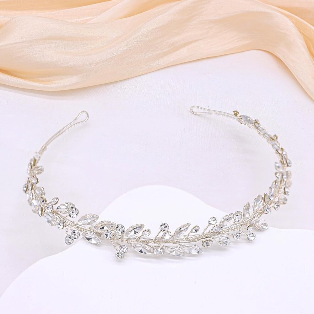 Crystal Rhinestone Bridal Headband Silver Wedding Hairband for Women Girls